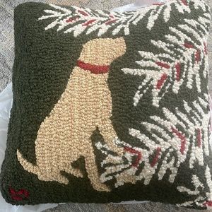 New! Sundance Wool Hook Pillow yellow Lab Christmas